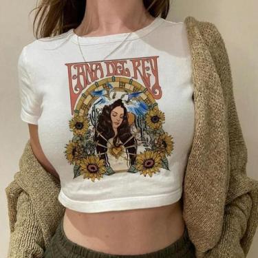 Imagem de Camiseta Vintage Crop Top Harajuku Feminina De Manga Curta Com Gráfico