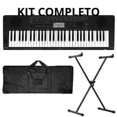 Imagem de Kit Teclado Musical Casio Profissional Ctk3500 Capa Suporte X