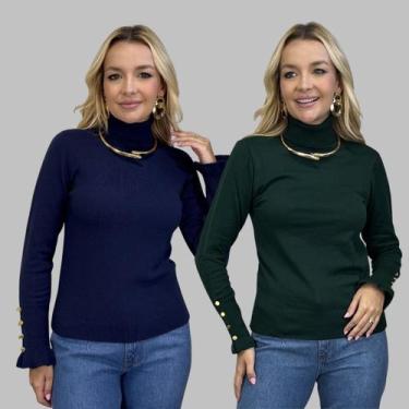 Imagem de Kit 2 Blusas Trico Manga longa com Botão Casual Inverno - SP/CXX, Mari