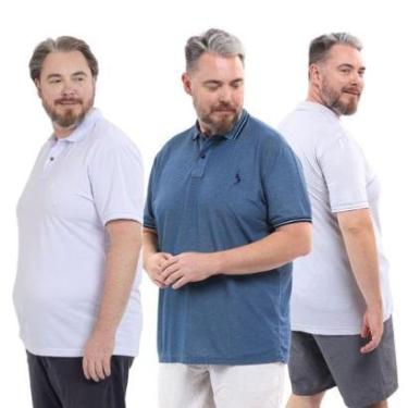Imagem de Kit 3 Camisa Polo Plus Masculina Piquet Dia a Dia-Masculino