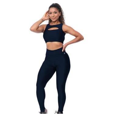 Imagem de Conjunto Fitness Feminino Cós Alto Texturizado Alta Compressão Poliami