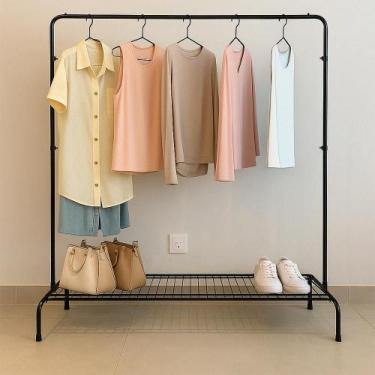 Imagem de Cabideiro Arara de Roupas de chão com Sapateira Aço - Instare, Preto