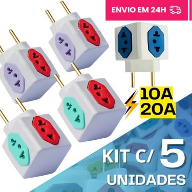 Imagem de Adaptador de Tomada Kit com 5 Benjamin Cubo 10A 20A Compatível Padrão Antigo e Novo Res...