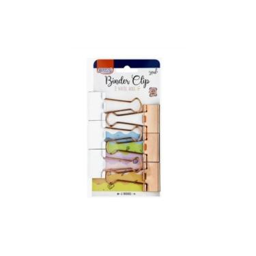 Imagem de Clips Binder BRW 25mm em Metal para Organização de Papéis Conjunto com 6 Unidades Branco e Rosê