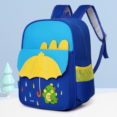 Imagem de Mochila Escolar Infantil OEM Dinossauro 030 Azul Guarda-Chuva com Bolsos Laterais Menino Menina