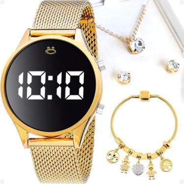 Imagem de Relogio feminino banhado digital + brincos colar original silicone soc