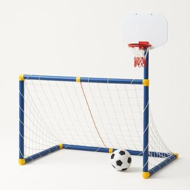 Imagem de Kit Golzinho Futebol + Cesta de Basquete Infantil 2 em 1 com Bolas e B