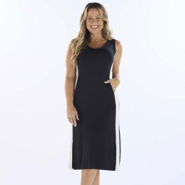 Imagem de Camisola Midi Pzama Anna K 100260 Viscolycra com Bolso - Preto - Pzama