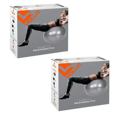 Imagem de Kit 2 Bolas Suíças de Ginástica Pilates 75cm VP1036 com Bomba Antiderrapante Cinza Vollo Sports