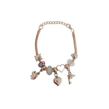 Imagem de Pulseira Berloque Prateada E Dourada Feminina De Pedras - Scilla