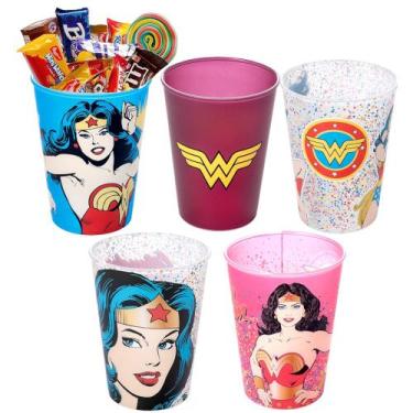 Imagem de Kit 5 Copos Mulher Maravilha para Doces e Lembranças de Festa - Plasút