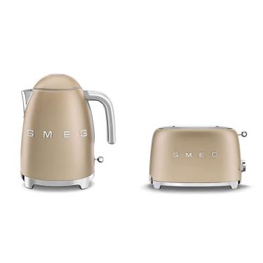 Imagem de Kit Chaleira Elétrica e Torradeira 2 Fatias Smeg Champanhe Fosco Retrô 1,7L 1500W