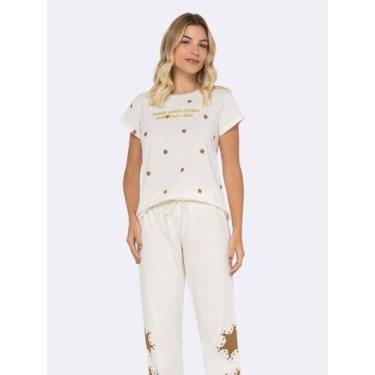 Imagem de Pijama Manga Curta com Calça Wild West - Veggi, Marfim, M, Feminino