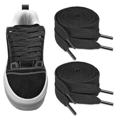Imagem de NDTEZUGT 2 pares de cadarços de 10 mm de largura para tênis Vans Old Skool/Knu Skool/Sk8-Hi/Half Cab, cadarços de reposição de algodão liso de poliéster, Preto, 63"/160cm