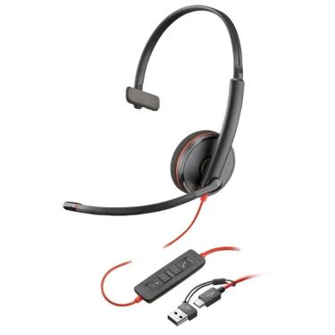 Imagem de Headset Poly Blackwire 3210 Mono USB-C com Adaptador USB-A Preto