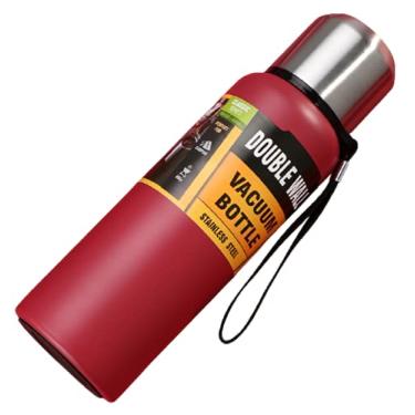 Imagem de Garrafa térmica NC Thermos de 1,5 l de aço inoxidável, caneca de viagem de grande capacidade para esportes ao ar livre com corda e filtro para esportes, escritório, viagem - preto