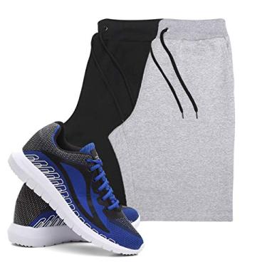 Imagem de KIT 2 BERMUDAS MASCULINA ALGODÃO ACADEMIA + TÊNIS MASCULINO CORRIDA CONFORTO - Preto/Cinza - Azul GG/42