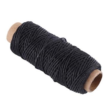 Imagem de 50 m / 55 jardas de couro para costura de linha plana encerada cordão cordão costura manual ferramentas de couro DIY 150D 1 mm (preto)