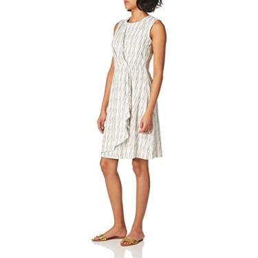 Imagem de Calvin Klein Vestido feminino sem mangas com babados laterais plissados, Branco/preto, 36