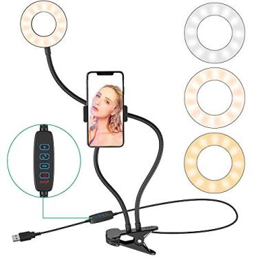 Imagem de Anel de luz universal para selfie com suporte de telefone celular flexível e suporte preguiçoso, lâmpada de LED para transmissão ao vivo, escritório, cozinha