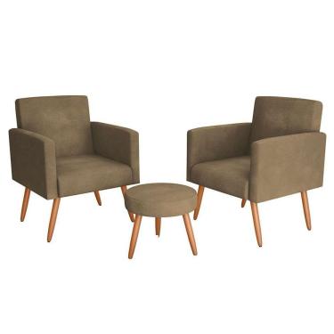 Imagem de conjunto com 2 poltronas e 1 puff dallas veludo castor