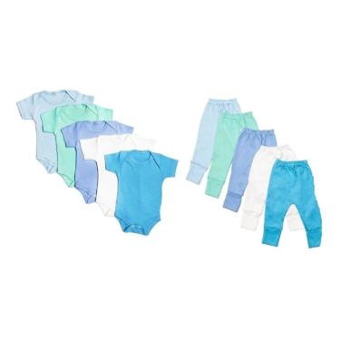 Imagem de Kit Roupa Bebê 10 Pçs Body Manga Curta e Mijão Liso Algodão 