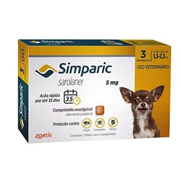 Imagem de Simparic 5mg Antipulgas Zoetis 3Comprimidos Cães 1,3 a 2,5kg