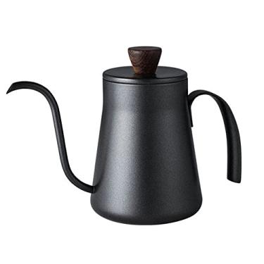 Imagem de AISAMEFE Potes de café de aço inoxidável, potes de café de 400 ml, potes de café preto, panelas de café espessas com tampa, cafeteira de boca longa fina para pendurar café (com tampa)