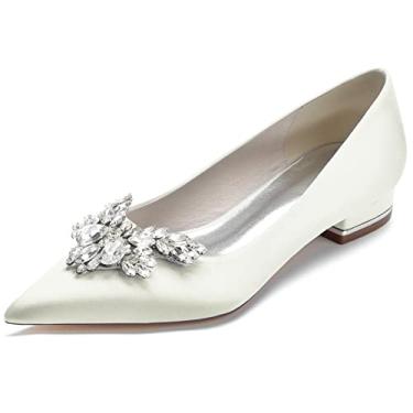 Imagem de Sapato feminino bico fino strass sem salto baixo sem salto para noivas, Marfim, 10