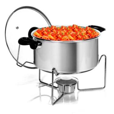 Imagem de Rechaud Fundo Polido Em Alumínio Para Buffet Com Suporte Tampa 5 Litros