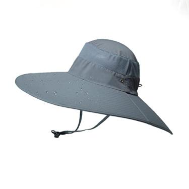 Imagem de Chapéu de pesca sol de aba super larga de 6 pol. malha respirável chapéu de proteção solar Safari UPF50+ à prova d'água para caminhadas acampar jardinagem (Cinza)