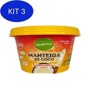 Imagem de Kit 3 Manteiga de coco Qualicoco sem sal 200g