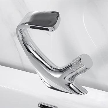 Imagem de Torneiras de lavatório preto fosco misturador de banheiro torneira de latão torneira de lavatório alça única único furo elegante guindaste, cromo, China