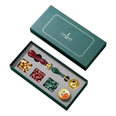 Imagem de Kiboule Selo de Cera Vintage Kit Selo de Cera Grânulos de Cera Selo de Cera Colher de Derretimento de Cera Vela com Embalagem Requintada para Envelopes Cartões de Carta Convites de Casamento Embrulho