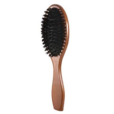 Imagem de Homesen Escova de cabelo de cerdas naturais de javali pente oval antiestático escova de extensão de cabelo escova de massagem no couro cabeludo cabo de madeira de faia