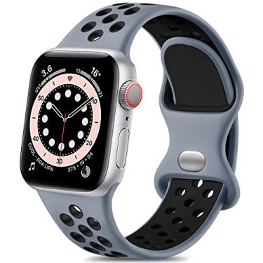 Imagem de Pulseira esportiva de silicone de substituição Lerobo compatível com Apple Watch 9, 8, 7, 6, 5, 4, 3, 2, 1, SE e Ultra 2, de 49 mm, 45 mm, 44 mm, 42 mm, macia, unissex, obsidiana/preta