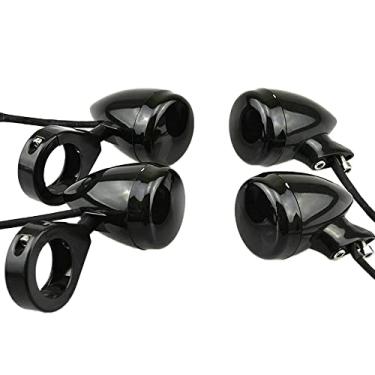 Imagem de TOTMOX Luz de seta LED - Luz de seta LED de motocicleta 41 mm Garfo frontal cromado, carcaça preta 41 mm lâmpadas indicadoras substituem, 4 peças