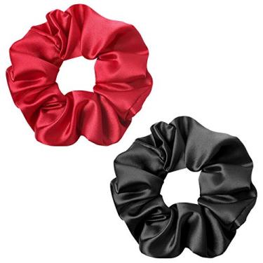 Imagem de Scrunchies de seda Mulberry para cabelo mulheres dia das mães cetim macio sono apertável sólido elástico bobs laços de cabelo banda grande VSCO meninas acessórios de decoração de casamento moda rabo de cavalo suporte corda grande ele