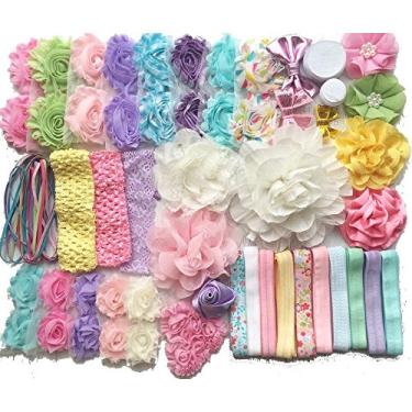 Imagem de Bowtique Emilee Kit de cabeça para chá de bebê faz mais de 30 faixas de cabeça, estação de cabeça de chá de bebê, kit de faixa de cabeça de bebê DIY - Pastéis de primavera