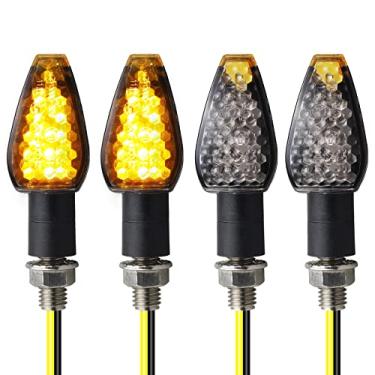 Imagem de NTHREEAUTO 4 peças, indicadores de motocicleta dianteiro traseiro mini seta haste seta luzes LED âmbar pisca universal compatível com Honda Kawasaki Ninja Suzuki Yamaha R1 R6 12V motocicleta