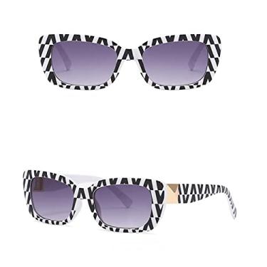 Imagem de Óculos de sol quadrados com letras na moda feminino clássico vintage retangular moldura pequena óculos de sol masculinos de luxo óculos de sol gradiente, c6 preto branco cinza, tamanho único