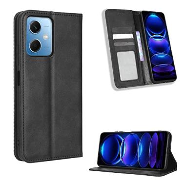Imagem de Capas de telefone magnéticas retrô compatíveis com Xiaomi Redmi Note 12 5G capa de couro luxo slots para cartão de visita clipe de carteira capa de telefone à prova de choque (preto, Redmi Note 12 5G)