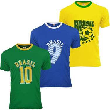 Imagem de Kit 3 Camisetas do Brasil Copa Do Mundo 2022 Algodão (G, Azul, Verde, Amarelo)