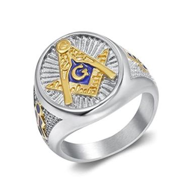 Imagem de XLTFZY Anel masculino novidade anel maçonaria ouro aço inoxidável anéis símbolo maçônico maçônico maçonaria cavaleiros templários joias presente/13
