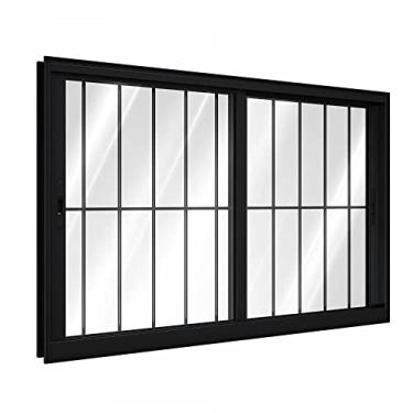Imagem de Janela de Alumínio de Correr 100 x 150 x 11 cm Preto 2 Folhas com Grade Lucasa