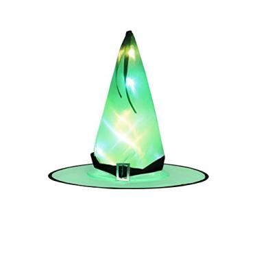 Imagem de Bestgift chapéu de bruxa infantil chapéu de feiticeiro fantasia de Halloween acessórios de decoração de festa verde + brilho (estilo bandagem) 39 cm de altura
