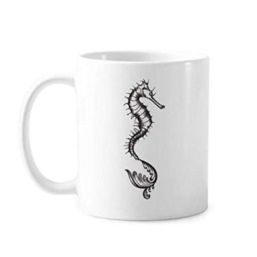Imagem de Hipopótamo Marine Life Caneca ilustração preta cerâmica café porcelana copo talheres