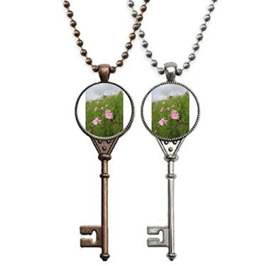 Imagem de OFFbb-USA Colar com pingente duplo rosa claro Cosmos Art Deco presente moderno chaveiro joia decoração de casal