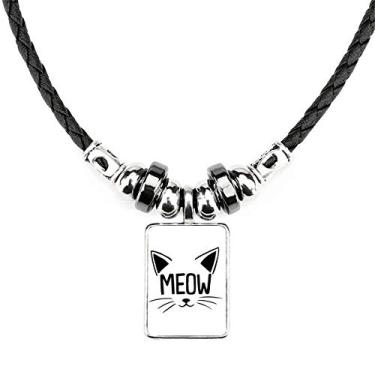 Imagem de Colar Mewing com citação de cabeça de gato "Faça você mesmo" com design de joia e pingente de corda de couro