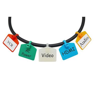 Imagem de Mr-Label Etiquetas de zíper de cabo de nylon de 6,35 cm, marcador de etiquetas – escreva | Autotravamento – com etiquetas para impressão – para marcação e organização de fios (50, cinco cores sortidas)